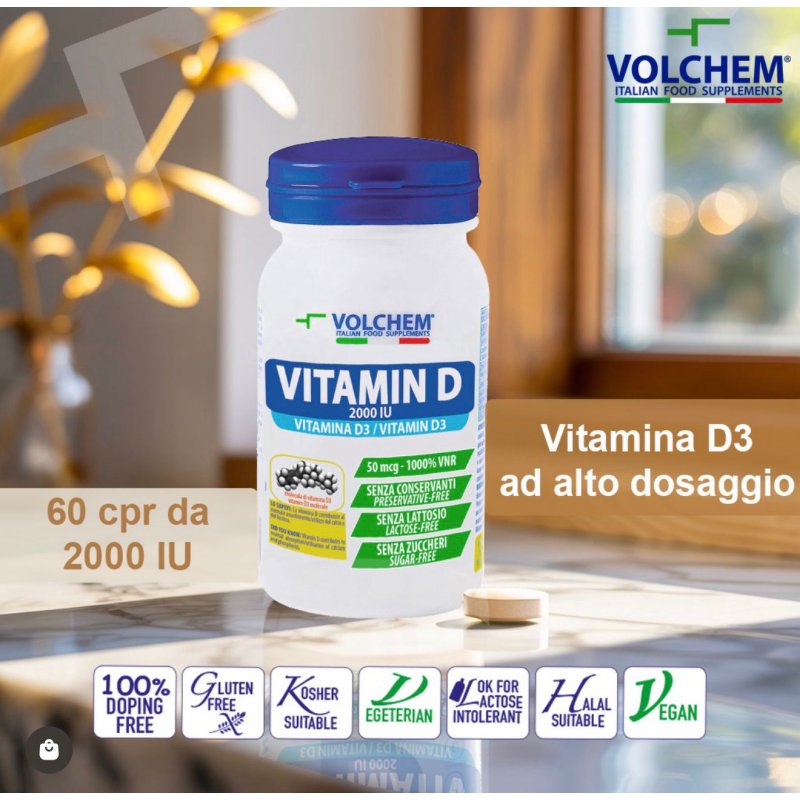 Vendita online INTEGRATORE ALIMENTARE VITAMIN D 2000IU 60 COMPRESSE costo  12,00 €  spedizione in 24h