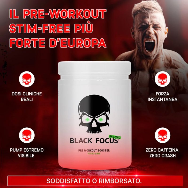 Vendita online INTEGRATORE PER LO SPORT BLACK FOCUS PRO ZERO 400G NITRO LIME costo  50,00 €  spedizione in 24h