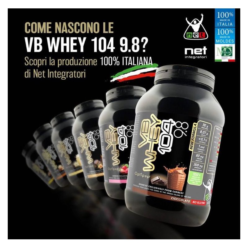 Vendita online INTEGRATORE ALIMENTARE VB WHEY 104 9.8 900G CIOCCOLATO BURRO D'ARACHIDI costo  55,00 €  spedizione in 24h