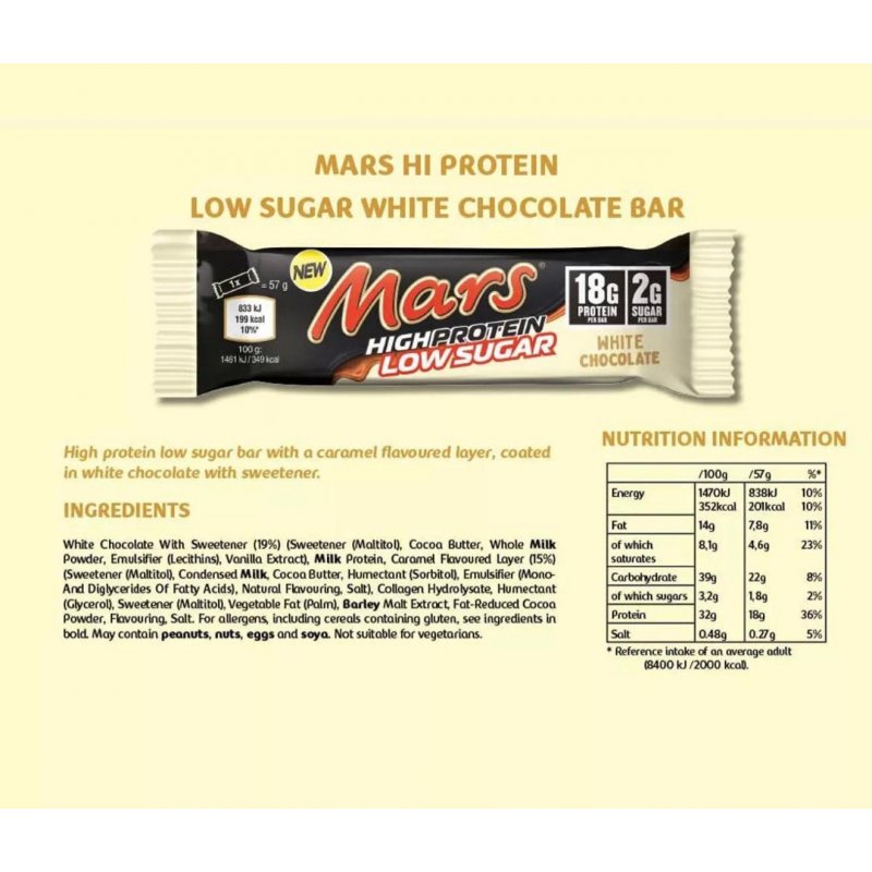 Vendita online INTEGRATORE ALIMENTARE MARS HIPROTEIN 57G WHITE CHOCOLATE costo  3,00 €  spedizione in 24h