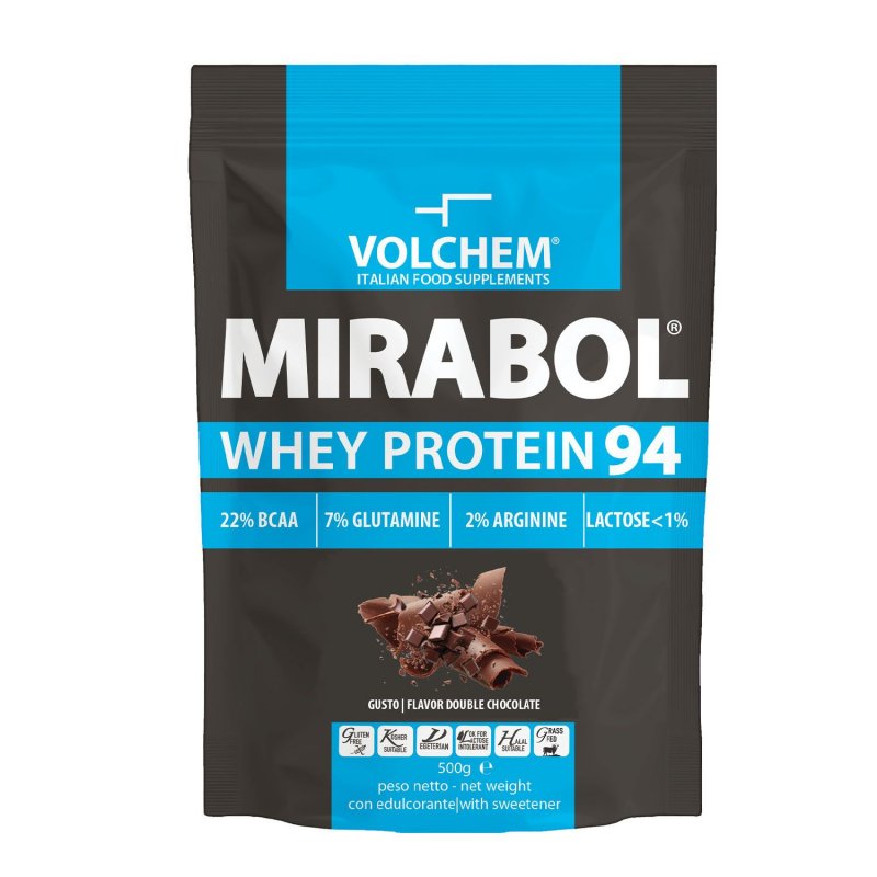 Vendita online INTEGRATORE ALIMENTARE MIRABOL WHEY PROTEIN 94 500G DOUBLE CHOCOLATE costo  35,00 €  spedizione in 24h